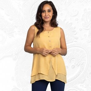 Papillon Blanc Mustard Sleeveless Blouse, Medium